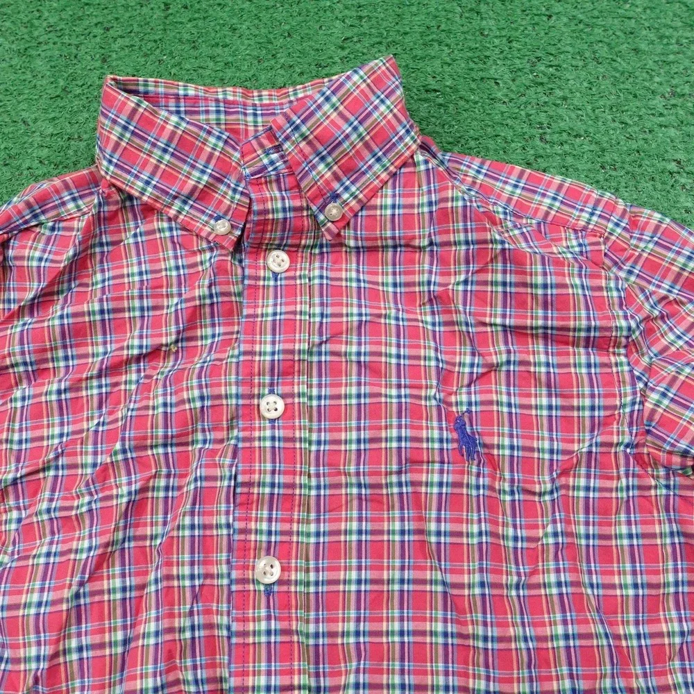 Polo Ralph Lauren Shirt Boys Medium 10-12 Red Plaid Button Down Long Sleeve Pony